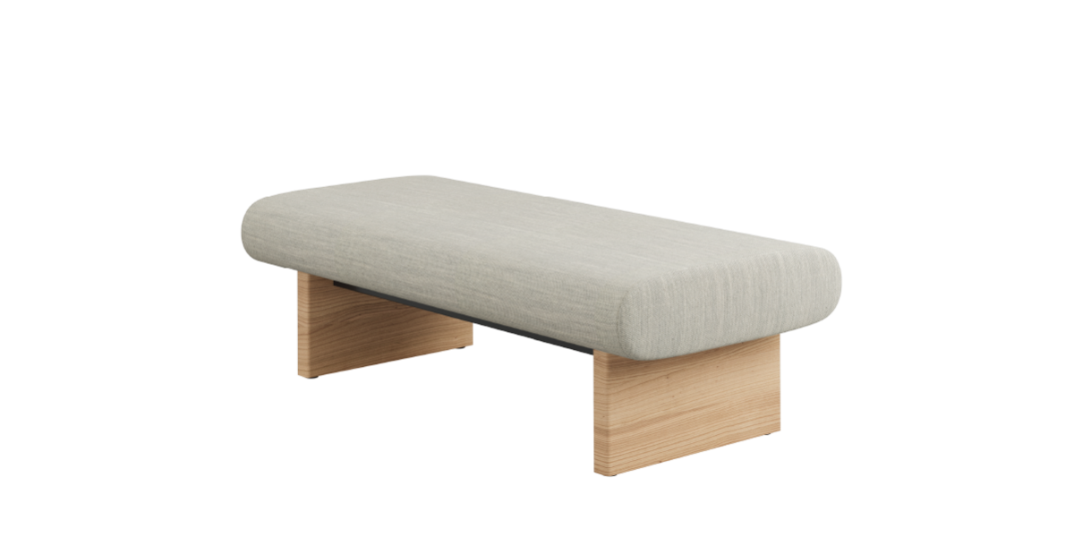 48 inch soft bench with wooden legs. Education Spaces, Collaborative environment benching.